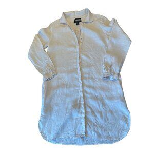 Tahari Womens Long Cream Linen Shirt Dress XS Collared Button Down Casual Lightw